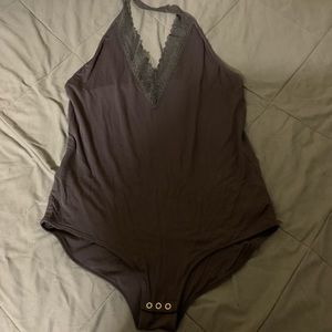 GRAY LACE HALTER TOP BODYSUIT
